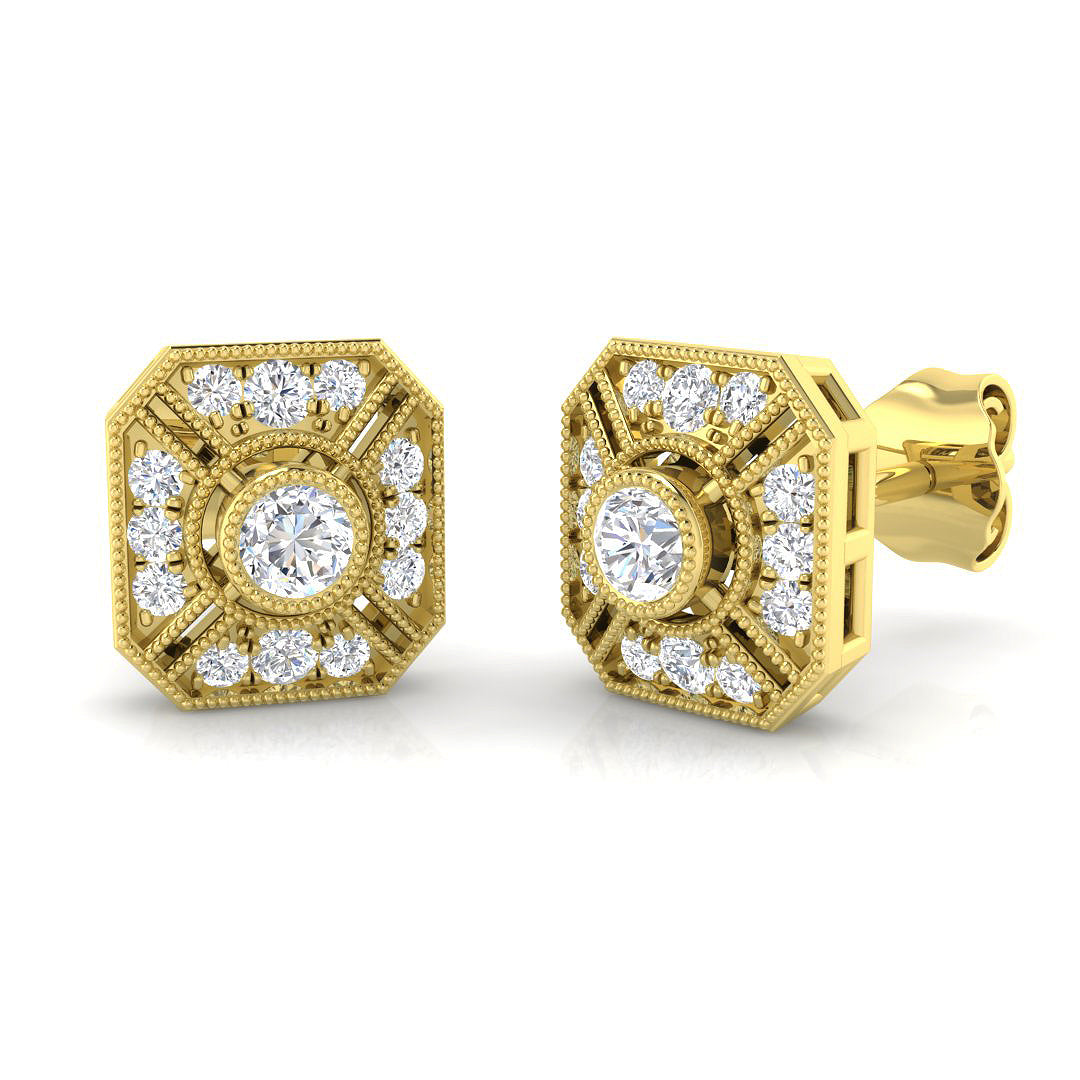 Vintage Art Deco Square Diamond Stud Earrings - 0.33ct in 10K/14K gold and platinum with certified lab-grown or natural diamonds