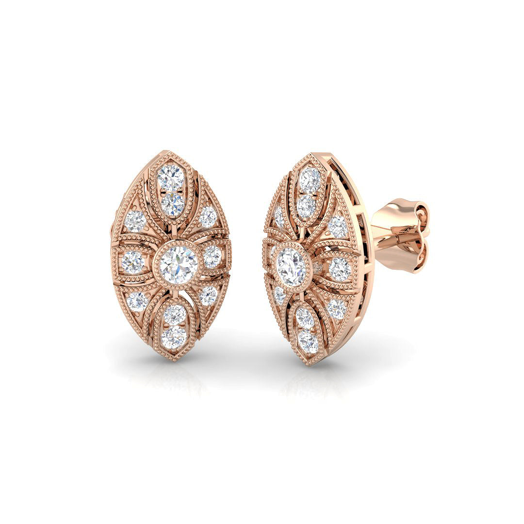 Vintage Marquise Diamond Stud Earrings - 0.33ct Art Deco Design in 10K/14K gold and platinum with certified lab-grown or natural diamonds