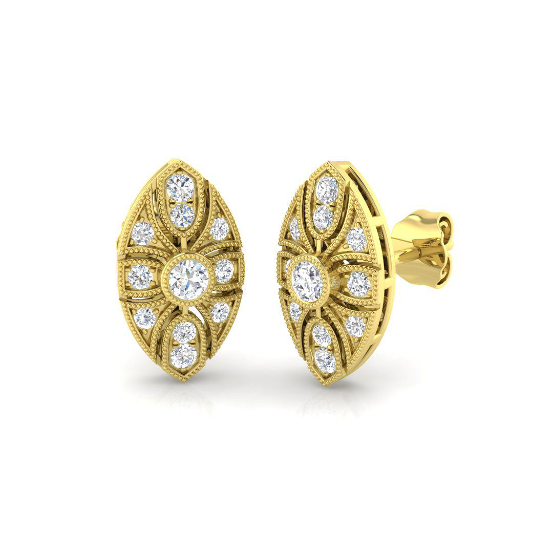 Vintage Marquise Diamond Stud Earrings - 0.33ct Art Deco Design in 10K/14K gold and platinum with certified lab-grown or natural diamonds