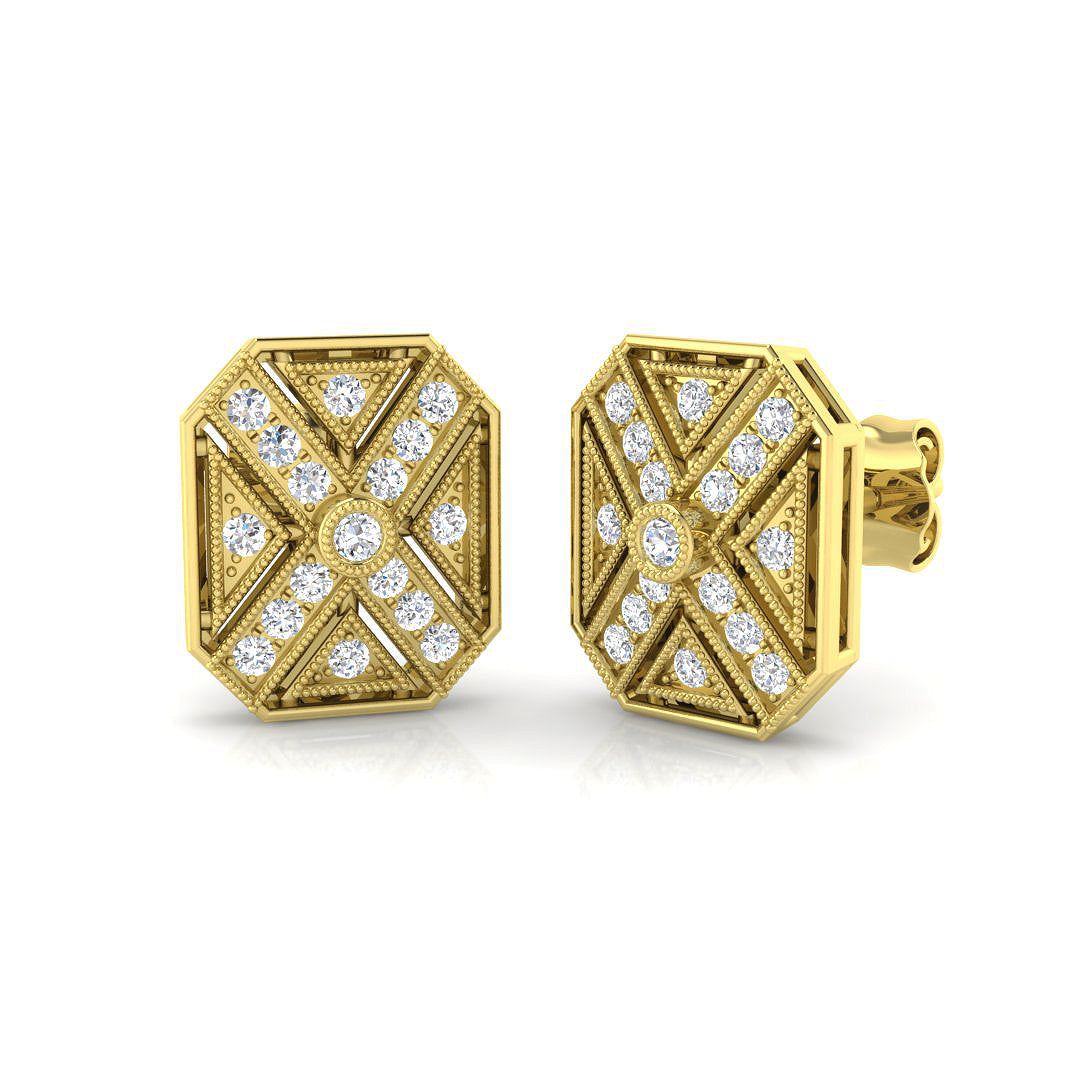 0.33 Ct Vintage Art Deco Diamond Octagon Stud Earrings in in 10K/14K gold and platinum with certified lab-grown or natural diamonds