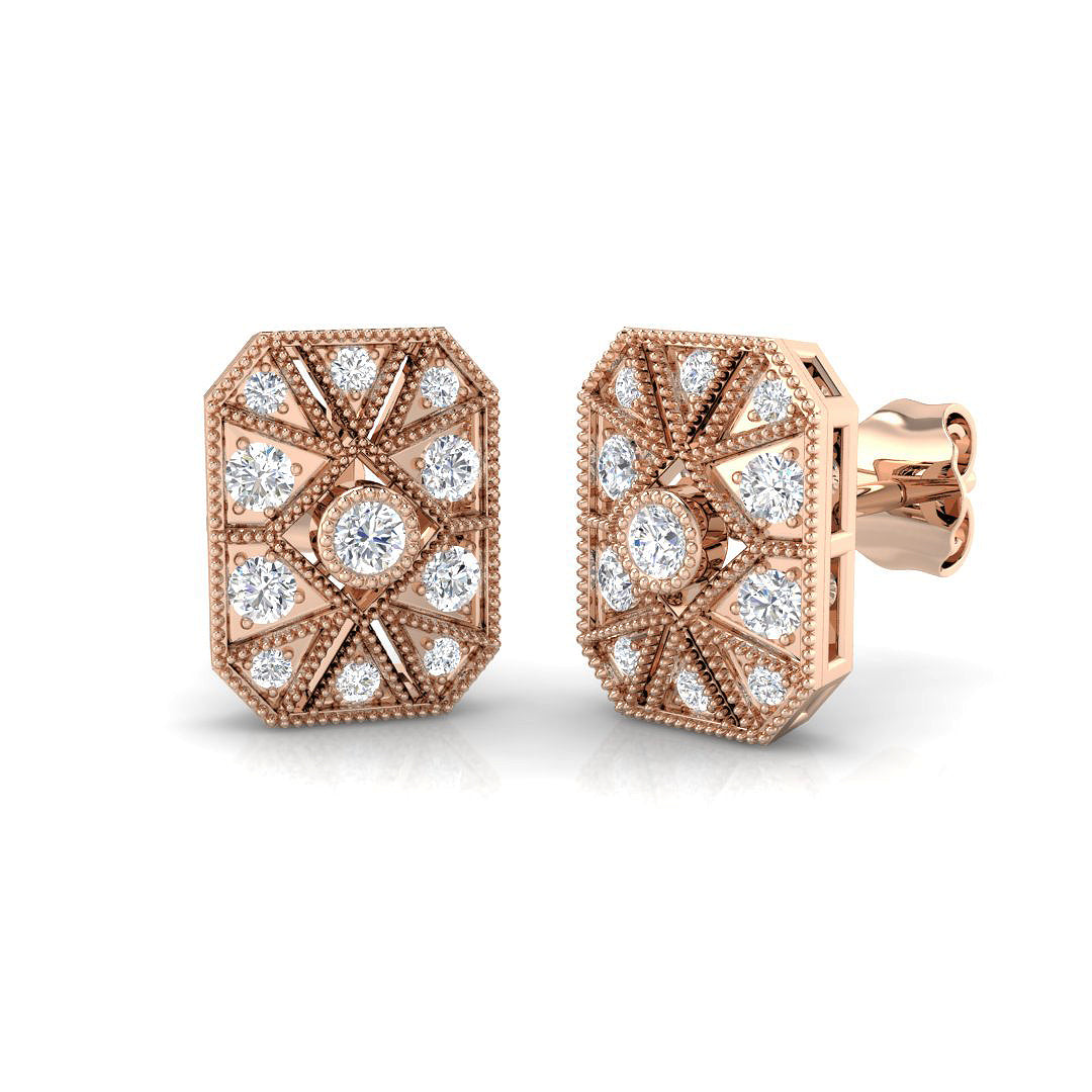 0.33Ct Vintage Art Deco Rectangular Diamond Stud Earrings in 10K/14K gold and platinum with certified lab-grown or natural diamonds
