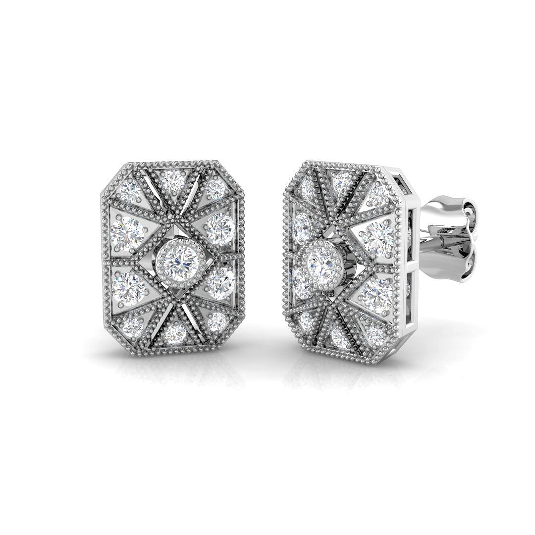 0.33Ct Vintage Art Deco Rectangular Diamond Stud Earrings in 10K/14K gold and platinum with certified lab-grown or natural diamonds