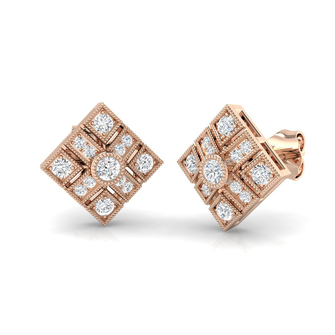Vintage Art Deco Kite Diamond Stud Earrings - 0.33ct in 10K/14K gold and platinum with certified lab-grown or natural diamonds