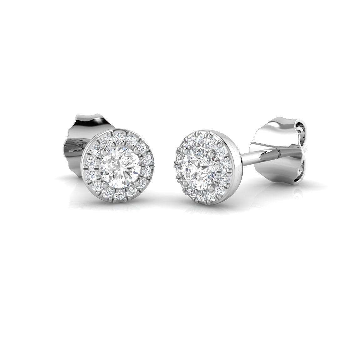 Halo Stud Earrings - 0.25 Carat Cerys Round Micro Diamond Pave in 10K/14K gold and platinum with certified lab-grown or natural diamonds