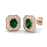Green Emerald Pave Diamond Stud Earrings in 10K/14K gold and platinum with certified lab-grown or natural diamonds