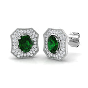 Green Emerald Pave Diamond Stud Earrings in 10K/14K gold and platinum with certified lab-grown or natural diamonds