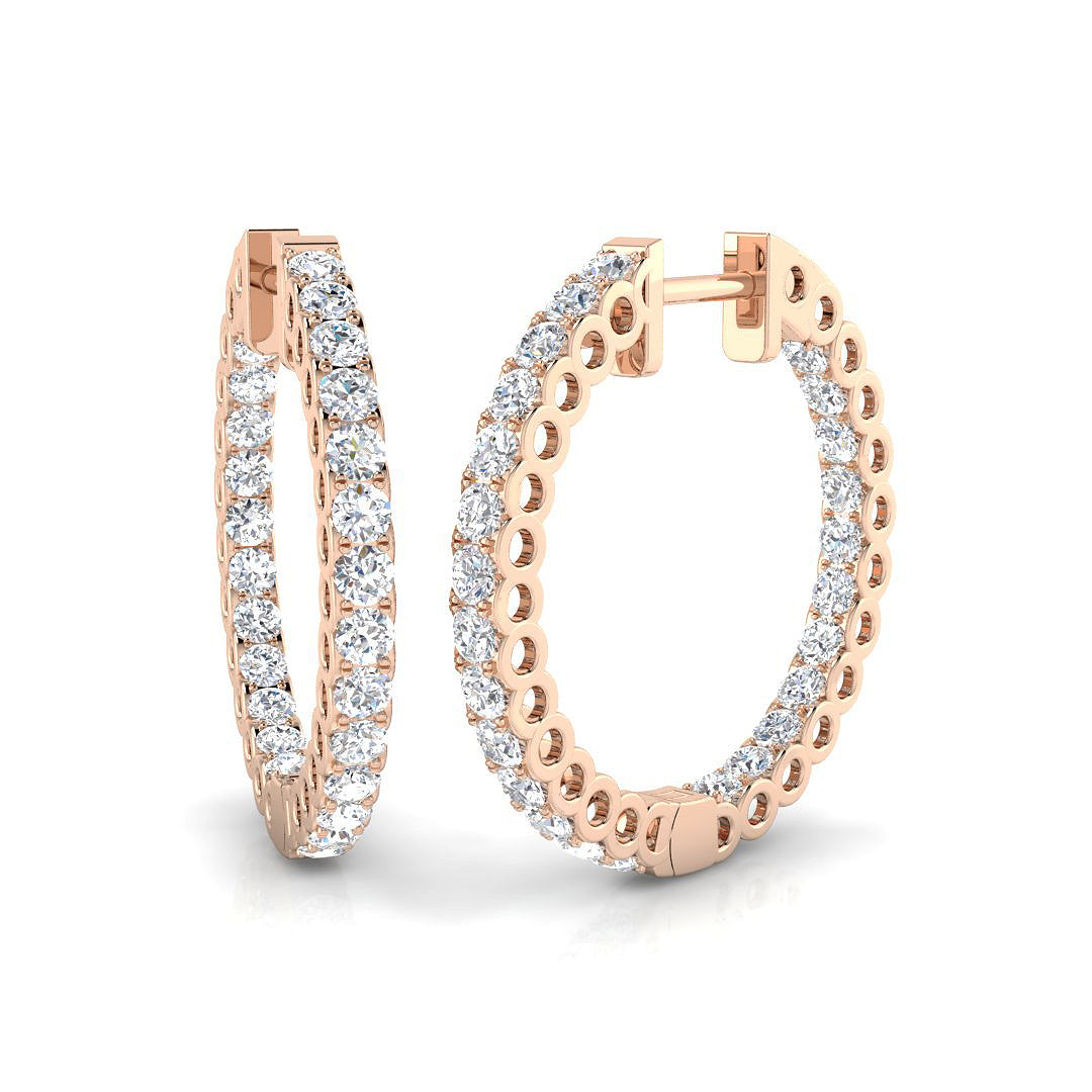 Elegant Round Diamond Hoop Earrings in 10K/14K gold and platinum with certified lab-grown or natural diamonds
