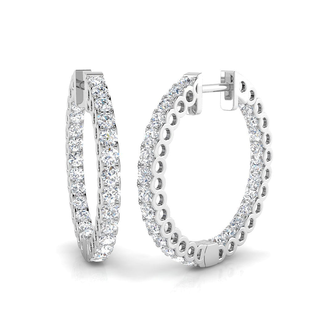 Elegant Round Diamond Hoop Earrings in 10K/14K gold and platinum with certified lab-grown or natural diamonds