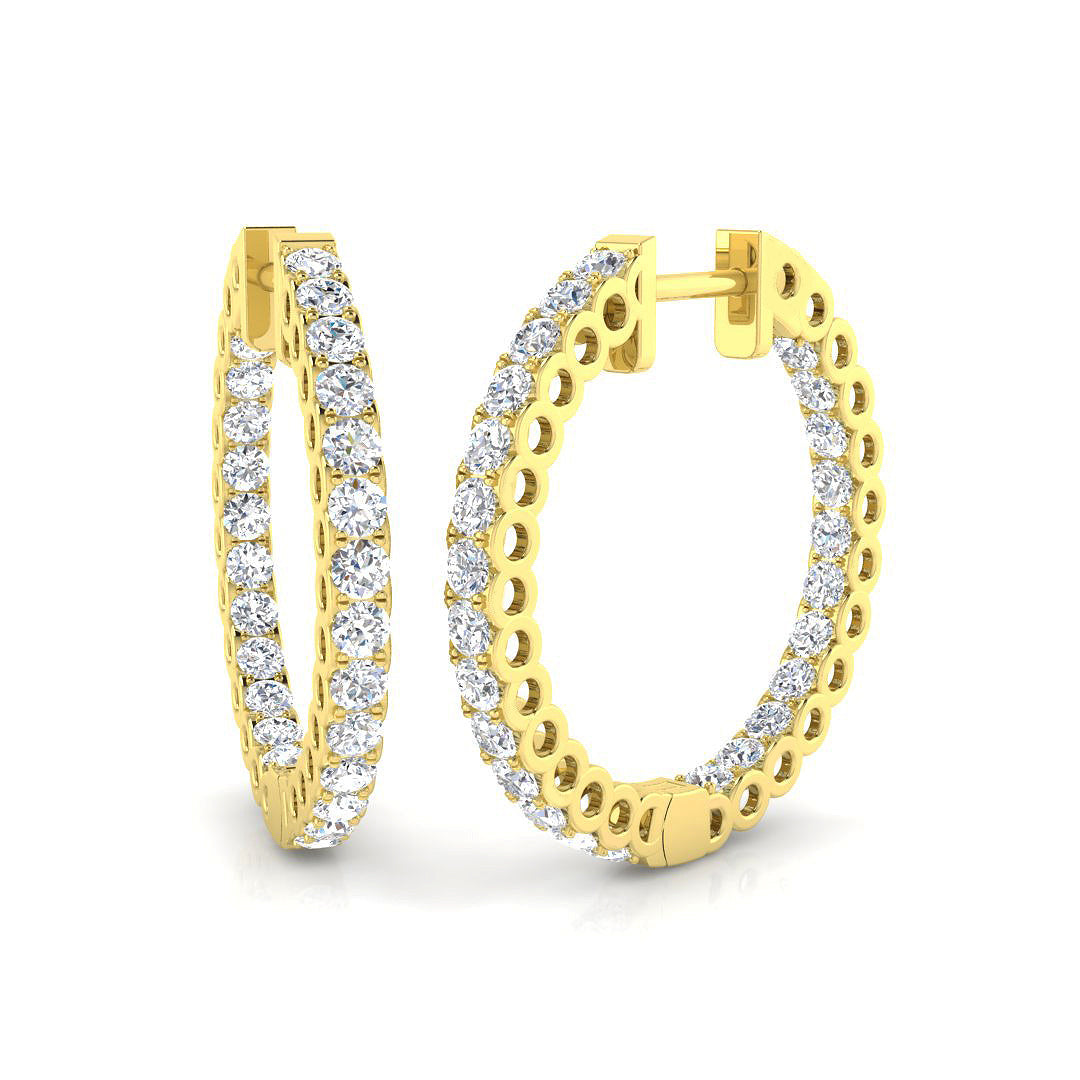 Elegant Round Diamond Hoop Earrings in 10K/14K gold and platinum with certified lab-grown or natural diamonds