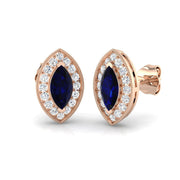 Marquise Cut Blue Sapphire Halo Stud Earrings - Gold & in 10K/14K gold and platinum with certified lab-grown or natural diamonds