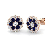 Round cut Blue Sapphire Cluster Diamond Earrings in 10K/14K gold and platinum with certified lab-grown or natural diamonds