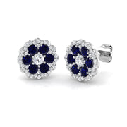 Round cut Blue Sapphire Cluster Diamond Earrings in 10K/14K gold and platinum with certified lab-grown or natural diamonds