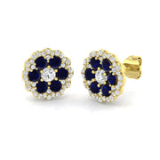 Round cut Blue Sapphire Cluster Diamond Earrings in 10K/14K gold and platinum with certified lab-grown or natural diamonds