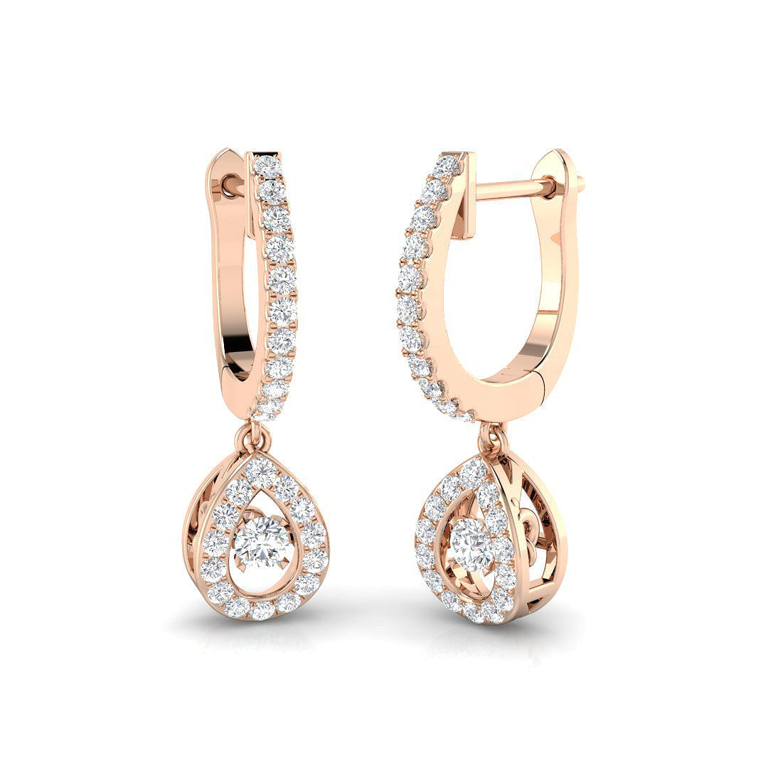 Rowdy Luxury Gold Drop & Trilogy Diamond Earrings 0.5ct in 10K/14K gold and platinum with certified lab-grown or natural diamonds