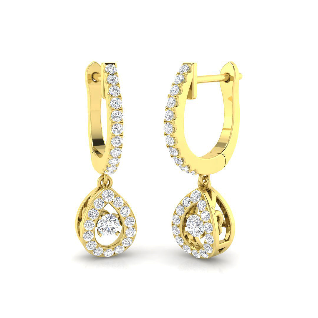 Rowdy Luxury Gold Drop & Trilogy Diamond Earrings 0.5ct in 10K/14K gold and platinum with certified lab-grown or natural diamonds