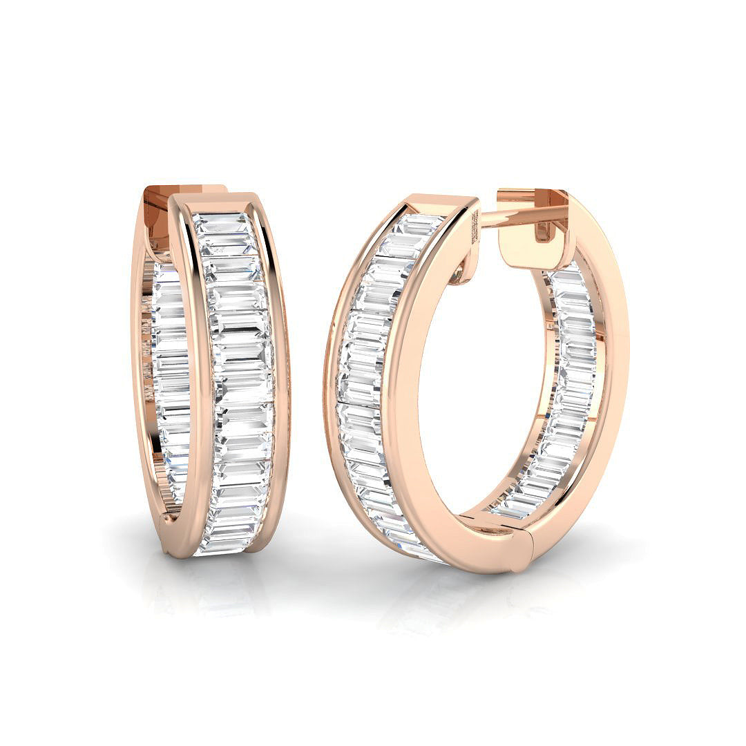 Hoop Earrings - 1.5ct Baguette Diamond Channel Set in 10K/14K gold and platinum with certified lab-grown or natural diamonds
