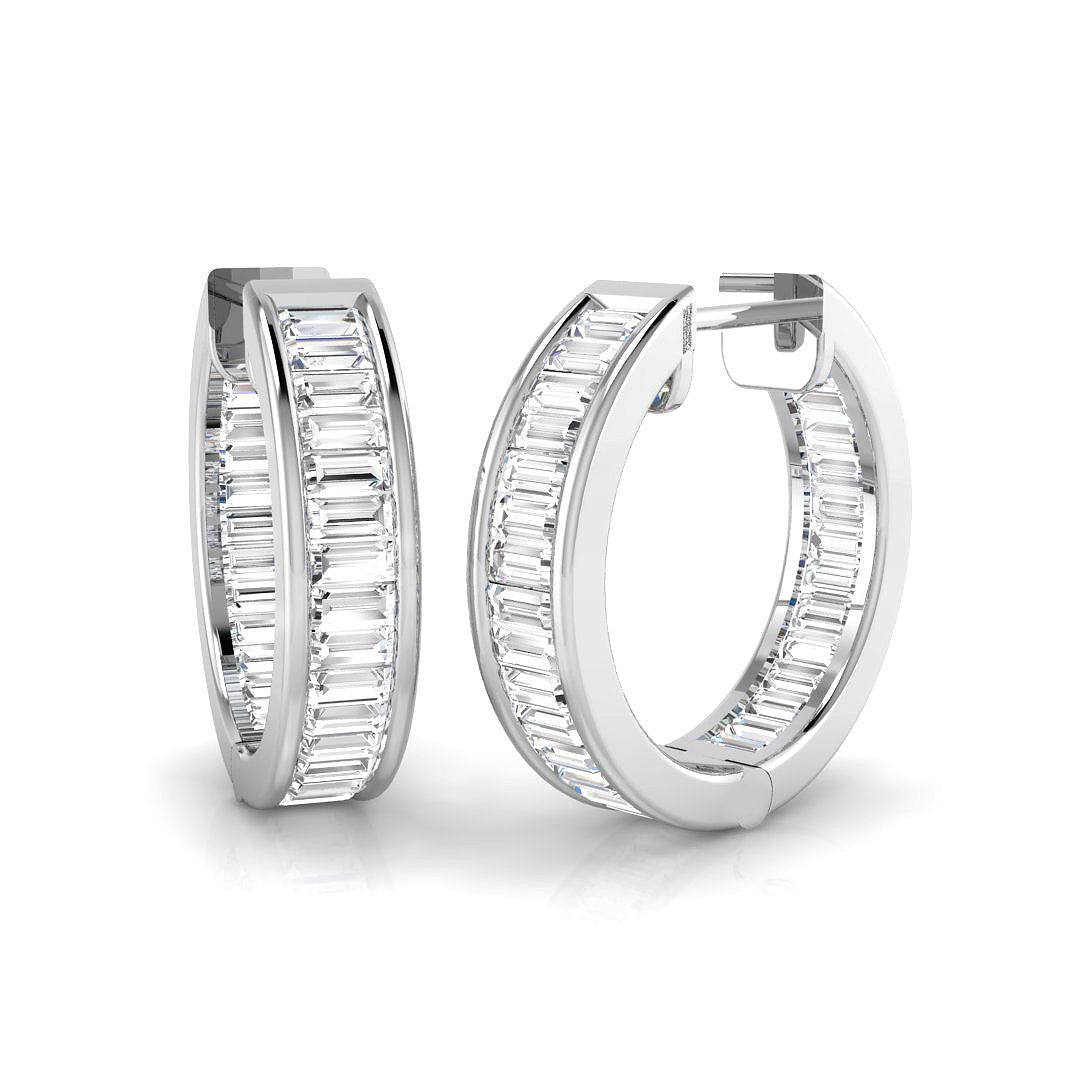 Hoop Earrings - 1.5ct Baguette Diamond Channel Set in 10K/14K gold and platinum with certified lab-grown or natural diamonds