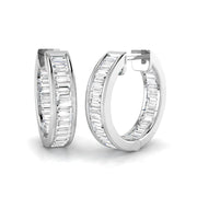 Hoop Earrings - 1.5ct Baguette Diamond Channel Set in 10K/14K gold and platinum with certified lab-grown or natural diamonds