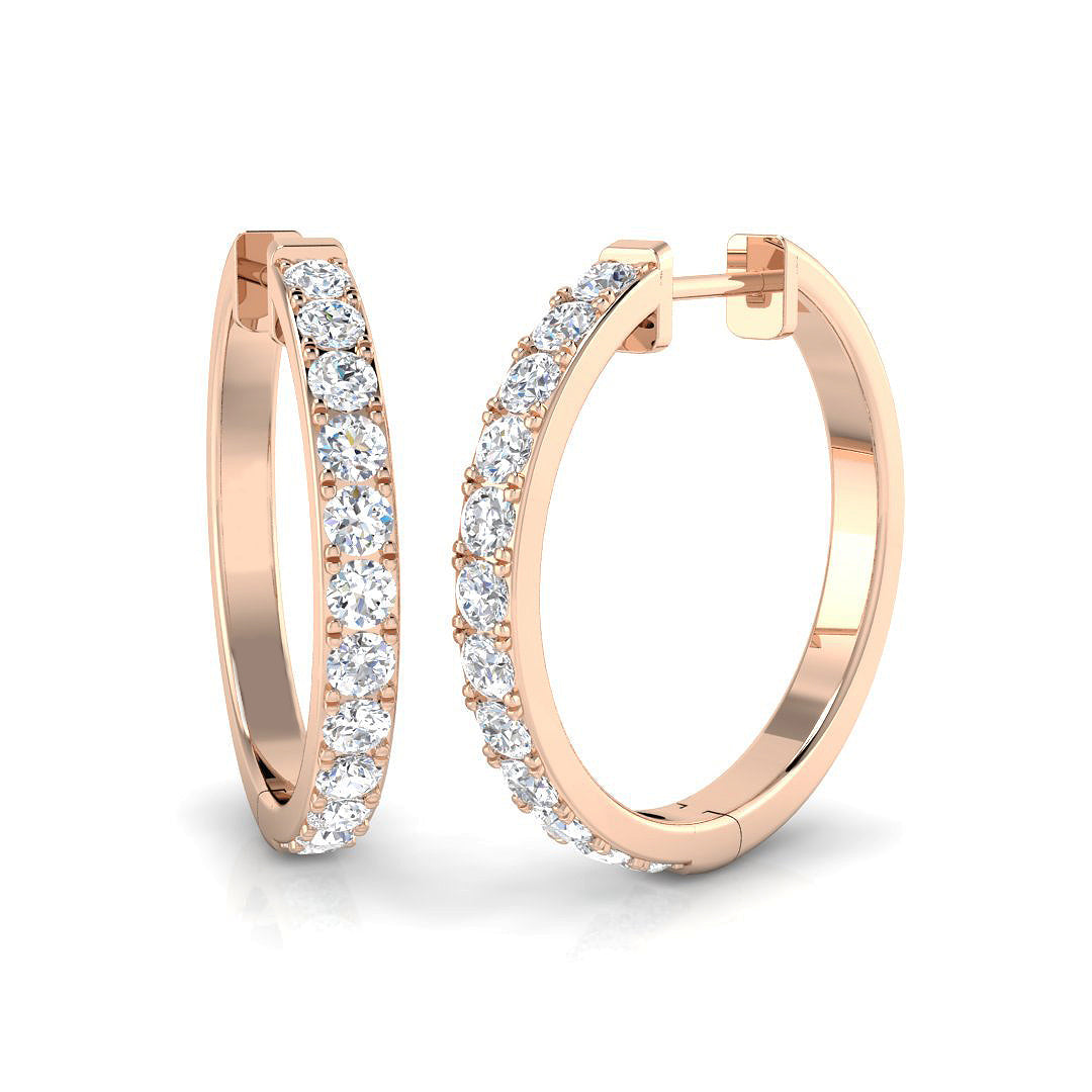 Elegant Round Diamond Hoop Earrings in 10K/14K gold and platinum with certified lab-grown or natural diamonds
