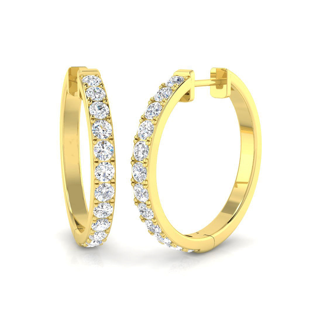 Elegant Round Diamond Hoop Earrings in 10K/14K gold and platinum with certified lab-grown or natural diamonds