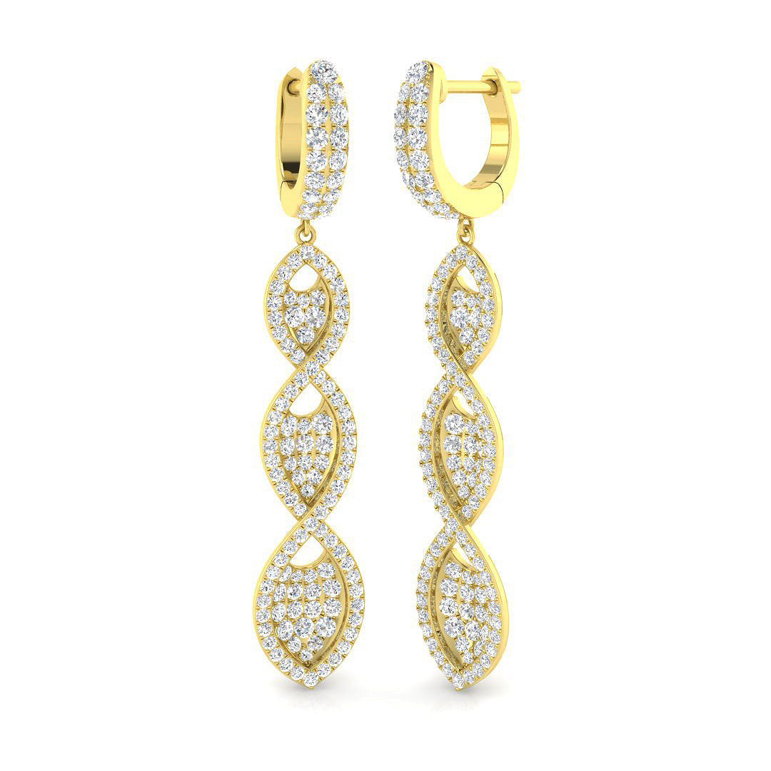 Salsy 1.5ct Gold Diamond Drop & Trilogy Earrings - Luxury Jewelry in 10K/14K gold and platinum with certified lab-grown or natural diamonds