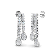 Stunning Curly 1.25ct Gold Drop & Trilogy Diamond Earrings in 10K/14K gold and platinum with certified lab-grown or natural diamonds