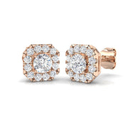 Halo Stud Earrings - 1.00 Carat Enssy Cushion Shaped Square Border in 10K/14K gold and platinum with certified lab-grown or natural diamonds