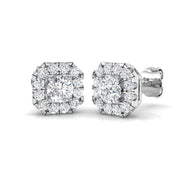 Halo Stud Earrings - 1.00 Carat Enssy Cushion Shaped Square Border in 10K/14K gold and platinum with certified lab-grown or natural diamonds