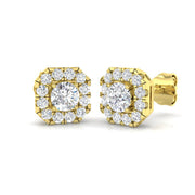Halo Stud Earrings - 1.00 Carat Enssy Cushion Shaped Square Border in 10K/14K gold and platinum with certified lab-grown or natural diamonds