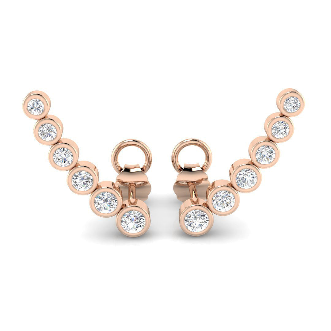0.50 Ct Bezel Set crawler Earrings for Women in 10K/14K gold and platinum with certified lab-grown or natural diamonds
