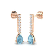 Pear Cut Aquamarine Diamond Bar Drop Earrings in 10K/14K gold and platinum with certified lab-grown or natural diamonds