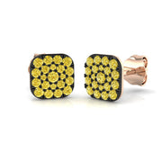 Bold Square Yellow Diamond Cluster Stud Earrings - 0.50ct Two-Tone in 10K/14K gold and platinum with certified lab-grown or natural diamonds