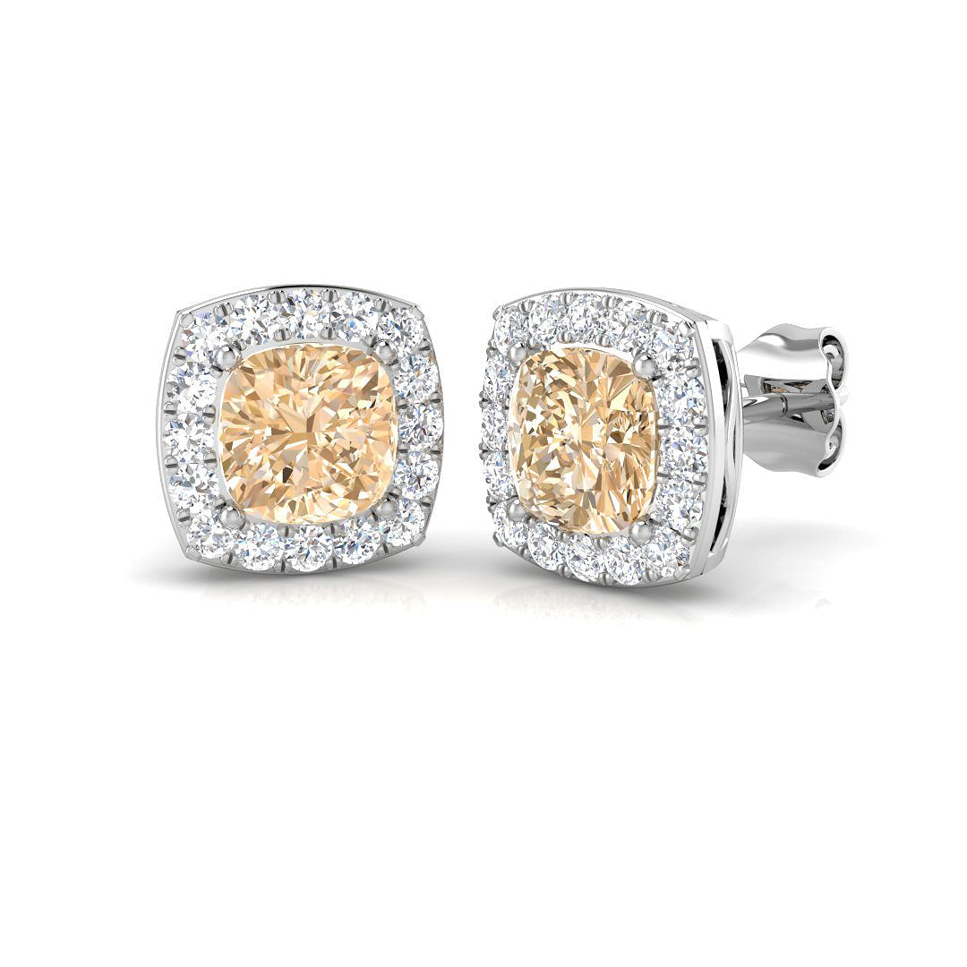 Cushion Cut Morganite Diamond Stud Earrings - Luxury Diamond Jewelry in 10K/14K gold and platinum with certified lab-grown or natural diamonds