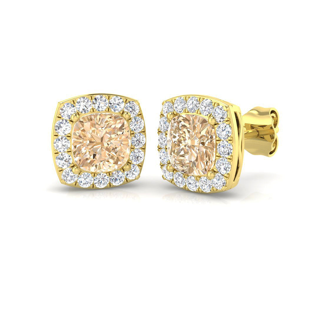 Cushion Cut Morganite Diamond Stud Earrings - Luxury Diamond Jewelry in 10K/14K gold and platinum with certified lab-grown or natural diamonds