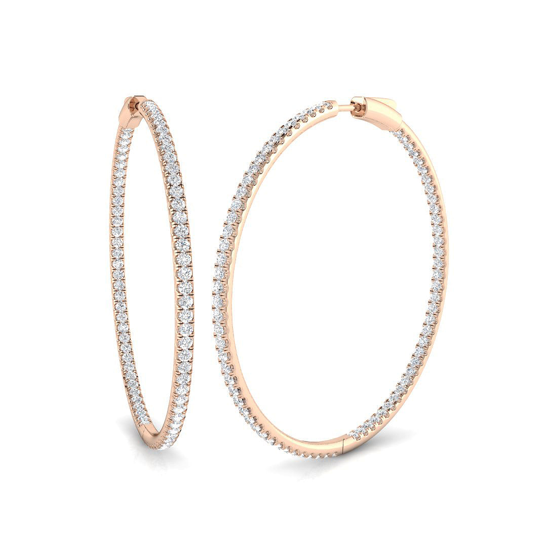 Elegant 3 Ct Round Diamond Hoop Earrings in 10K/14K gold and platinum with certified lab-grown or natural diamonds