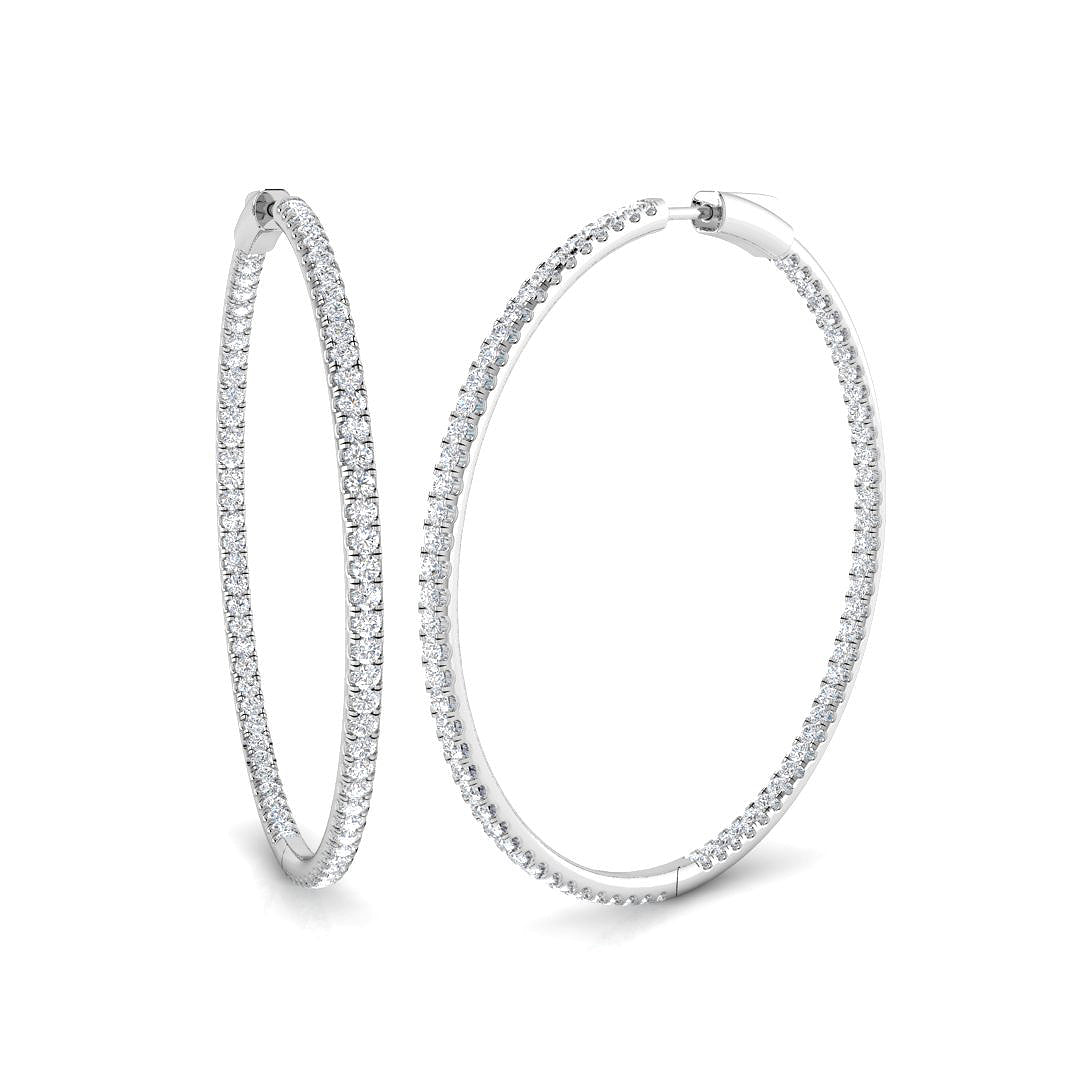Elegant 3 Ct Round Diamond Hoop Earrings in 10K/14K gold and platinum with certified lab-grown or natural diamonds