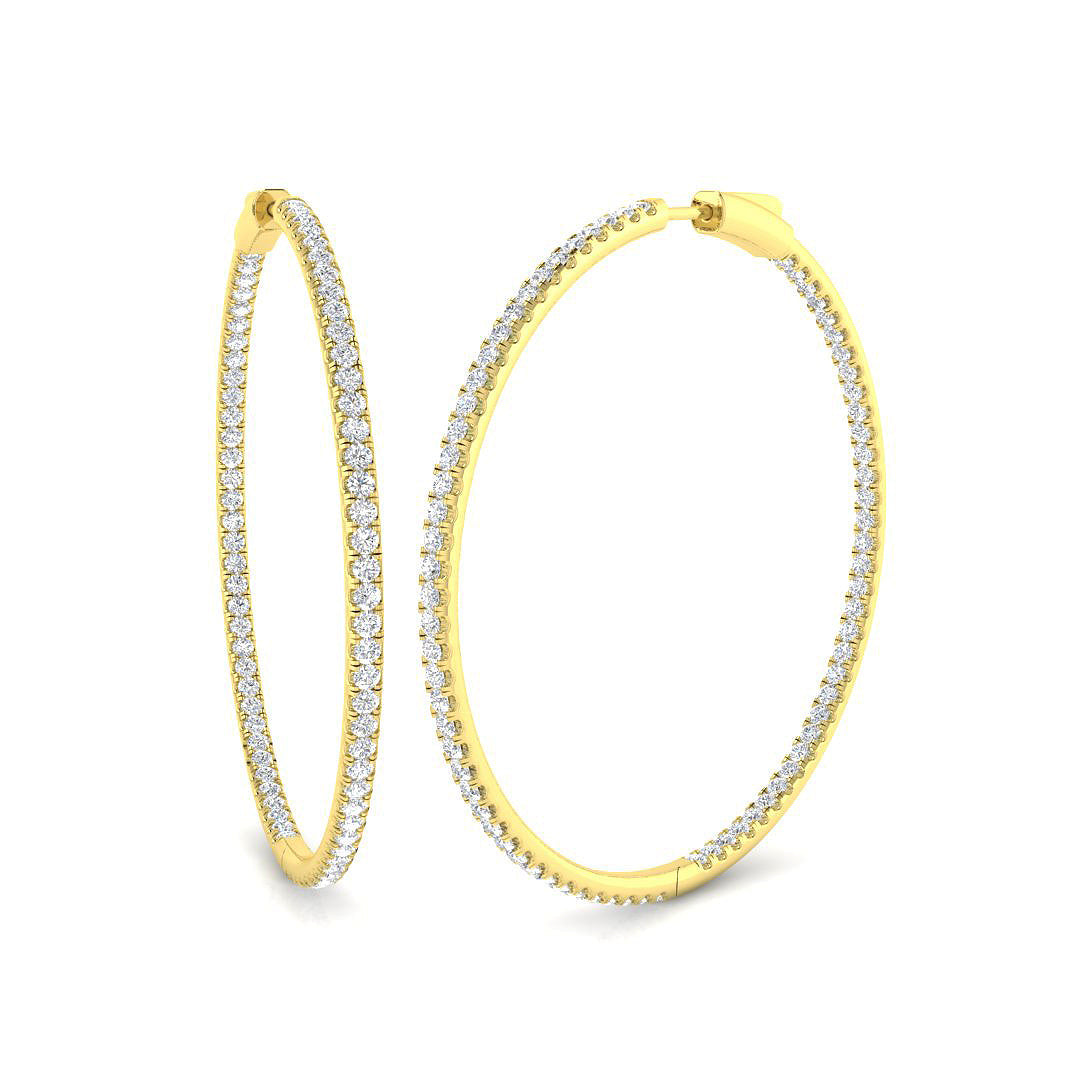 Elegant 3 Ct Round Diamond Hoop Earrings in 10K/14K gold and platinum with certified lab-grown or natural diamonds