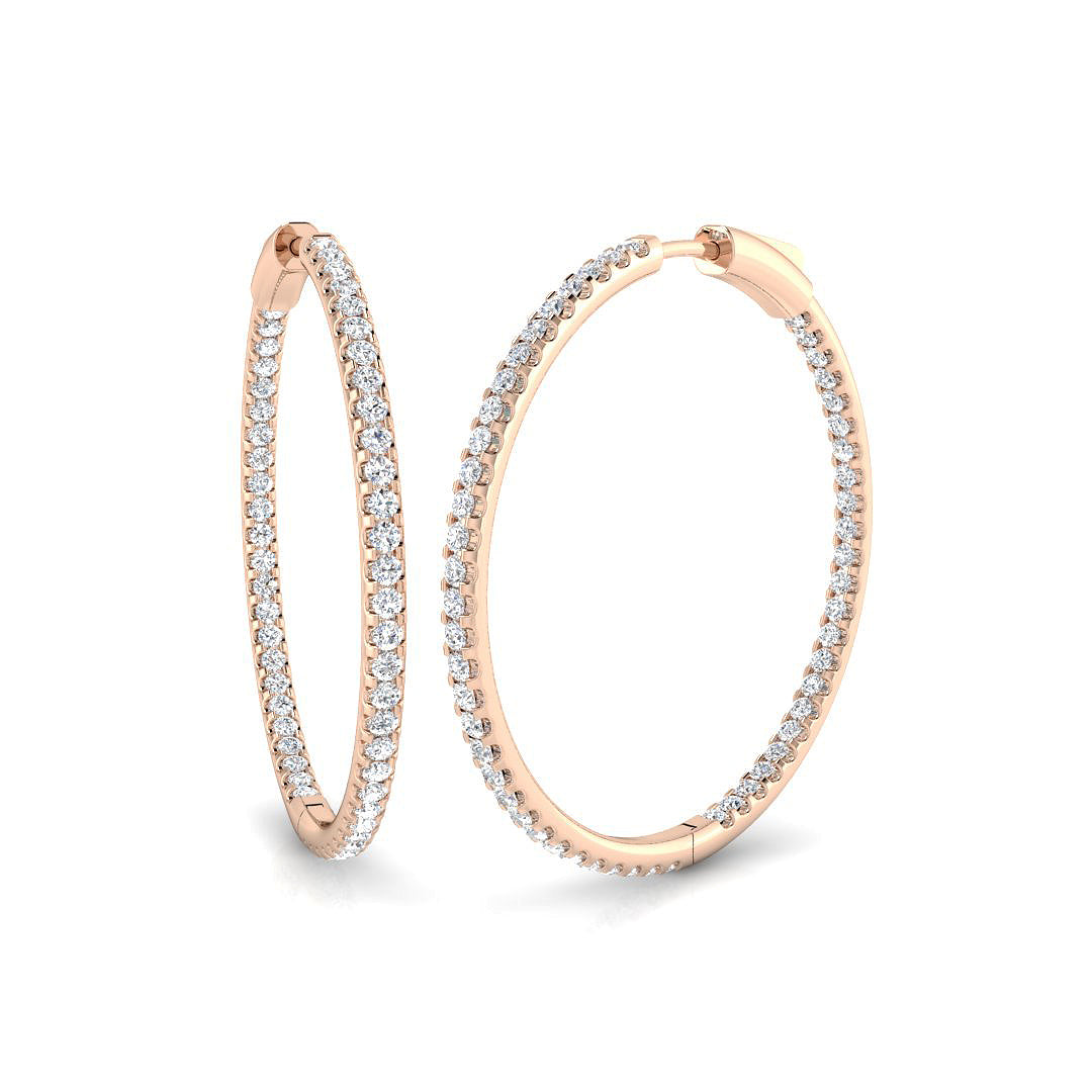 Elegant 2 Ct Round Diamond Hoop Earrings in 10K/14K gold and platinum with certified lab-grown or natural diamonds