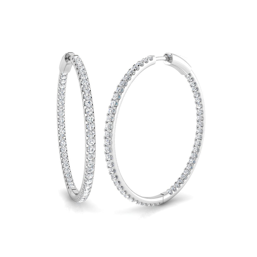 Elegant 2 Ct Round Diamond Hoop Earrings in 10K/14K gold and platinum with certified lab-grown or natural diamonds