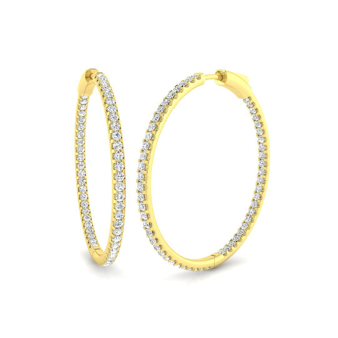 Elegant 2 Ct Round Diamond Hoop Earrings in 10K/14K gold and platinum with certified lab-grown or natural diamonds