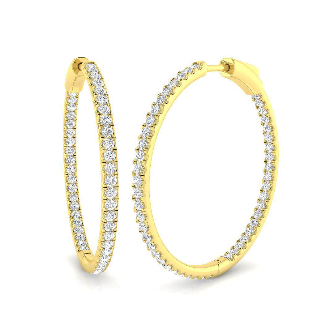 Elegant 1.5 Ct Round Diamond Hoop Earrings in 10K/14K gold and platinum with certified lab-grown or natural diamonds