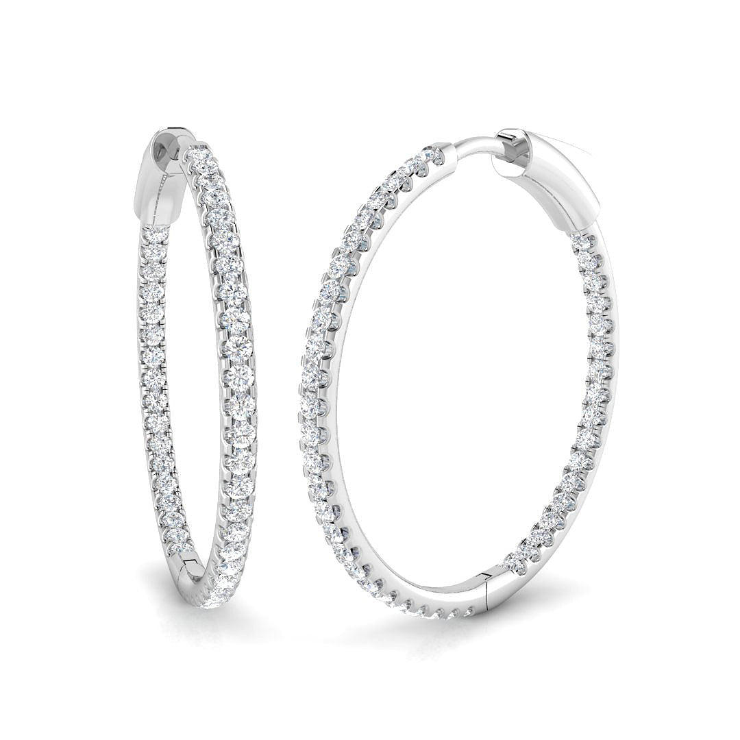 1.00-2.50 Ct Round Diamond Hoop Earrings in 10K/14K gold and platinum with certified lab-grown or natural diamonds