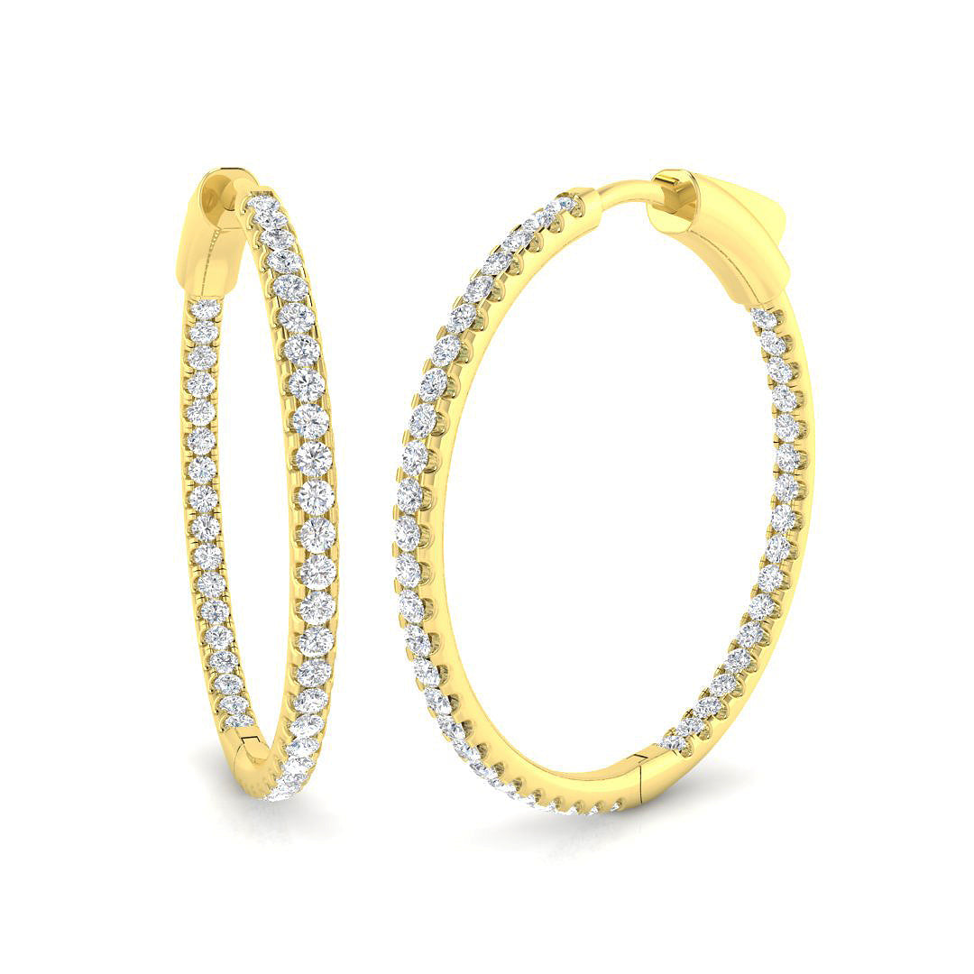 1.00-2.50 Ct Round Diamond Hoop Earrings in 10K/14K gold and platinum with certified lab-grown or natural diamonds