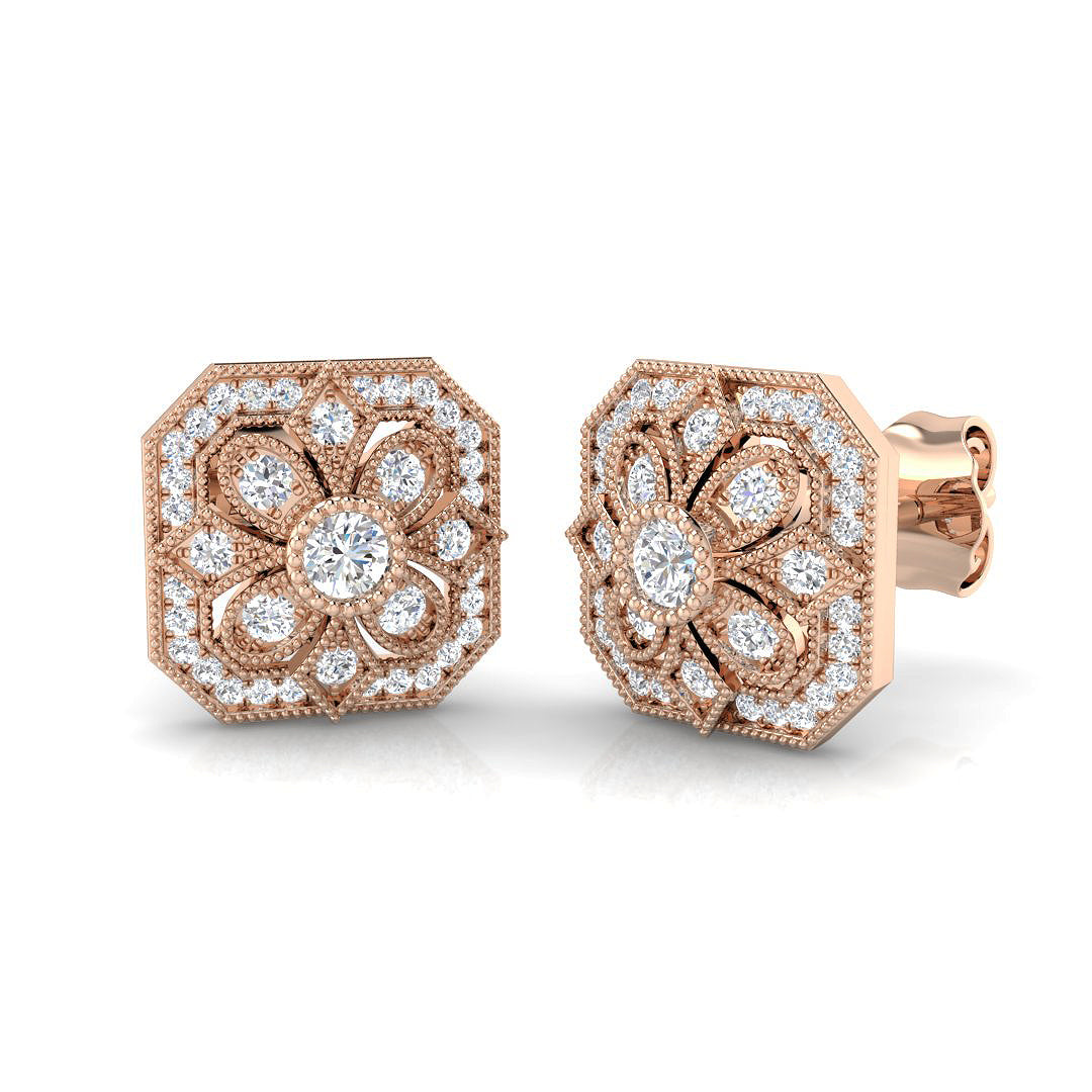 Vintage Art Deco Diamond Stud Earrings in in 10K/14K gold and platinum with certified lab-grown or natural diamonds