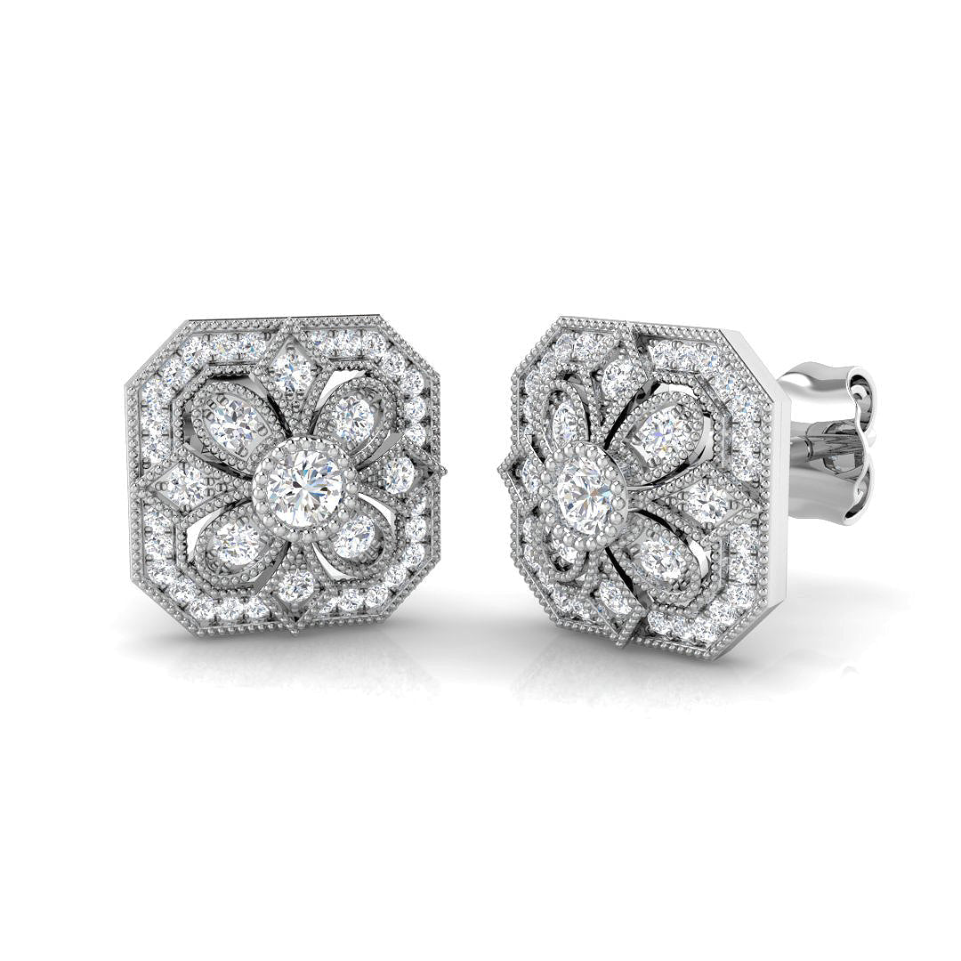 Vintage Art Deco Diamond Stud Earrings in in 10K/14K gold and platinum with certified lab-grown or natural diamonds