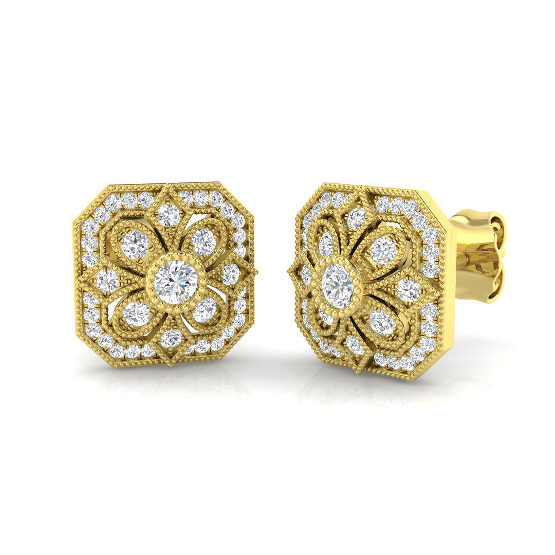 Vintage Art Deco Diamond Stud Earrings in in 10K/14K gold and platinum with certified lab-grown or natural diamonds