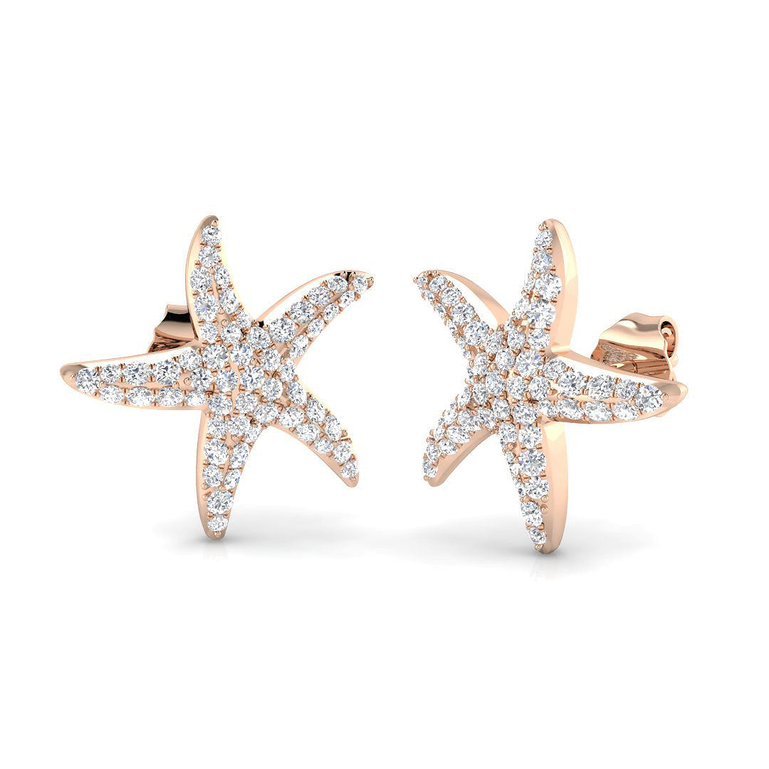 Stunning 1.75Ct Diamond Starfish Stud Earrings in in 10K/14K gold and platinum with certified lab-grown or natural diamonds
