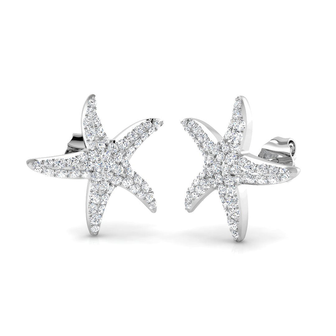 Stunning 1.75Ct Diamond Starfish Stud Earrings in in 10K/14K gold and platinum with certified lab-grown or natural diamonds