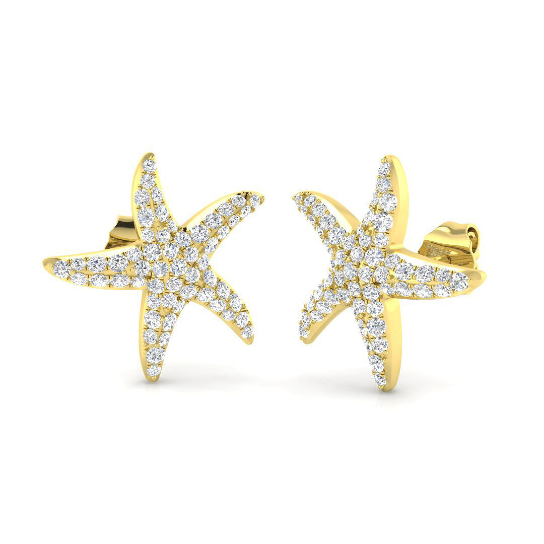 Stunning 1.75Ct Diamond Starfish Stud Earrings in in 10K/14K gold and platinum with certified lab-grown or natural diamonds
