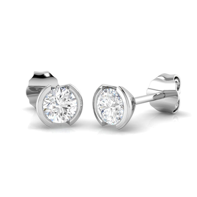 Stud Earrings with Round Diamond Tension Set - 1 Carat | 10K & 14K Gold, Platinum